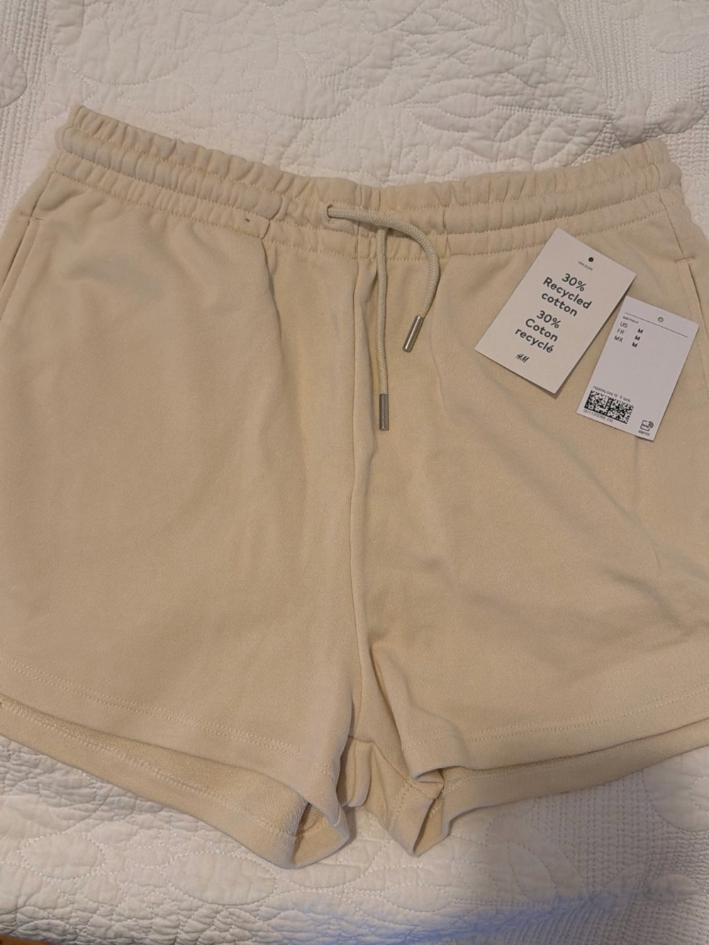 H&M Cream Elastic Waist Drawstring Athletic Shorts
